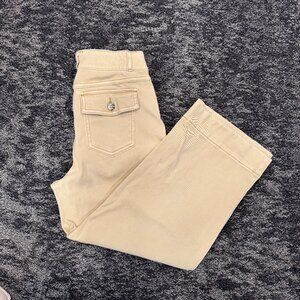 SPANX Stretch Twill Pull-On Cropped Wide-leg Pant  (Khaki, M)